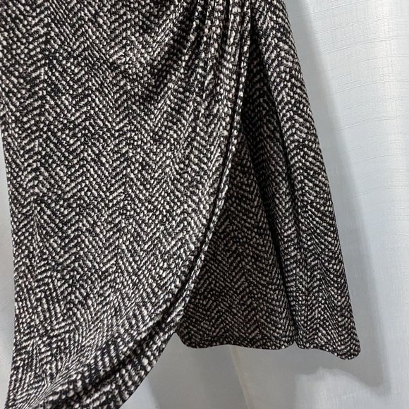 Lauren Ralph Lauren Ruched Dress 10 Black White Gray Wrap V Neckline 3/4 Sleeves - Picture 9 of 14